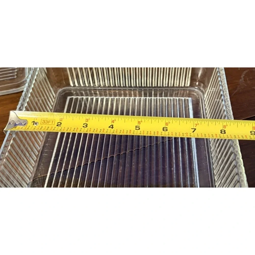 Vintage Clear Glass Refrigerator Dish Box Ribbed Covered Storage Container 8